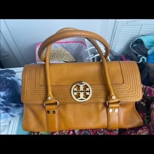 Large Brown Leather Tory Burch Amanda Foldover Bag